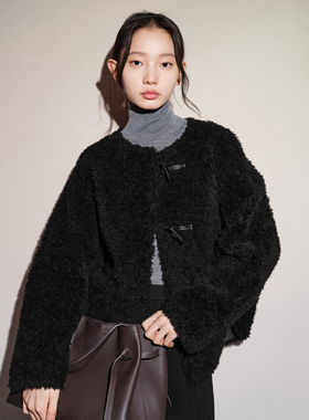 indicia标记冬季新款羊羔绒圆领绵羊毛绒毛短外套女装L2D4WT205