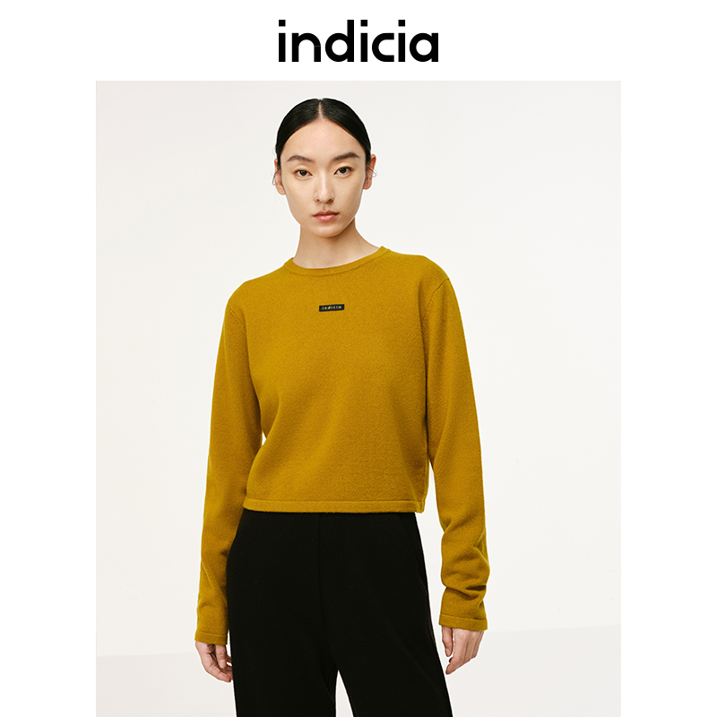 indicia羊毛针织衫圆领毛衣女装
