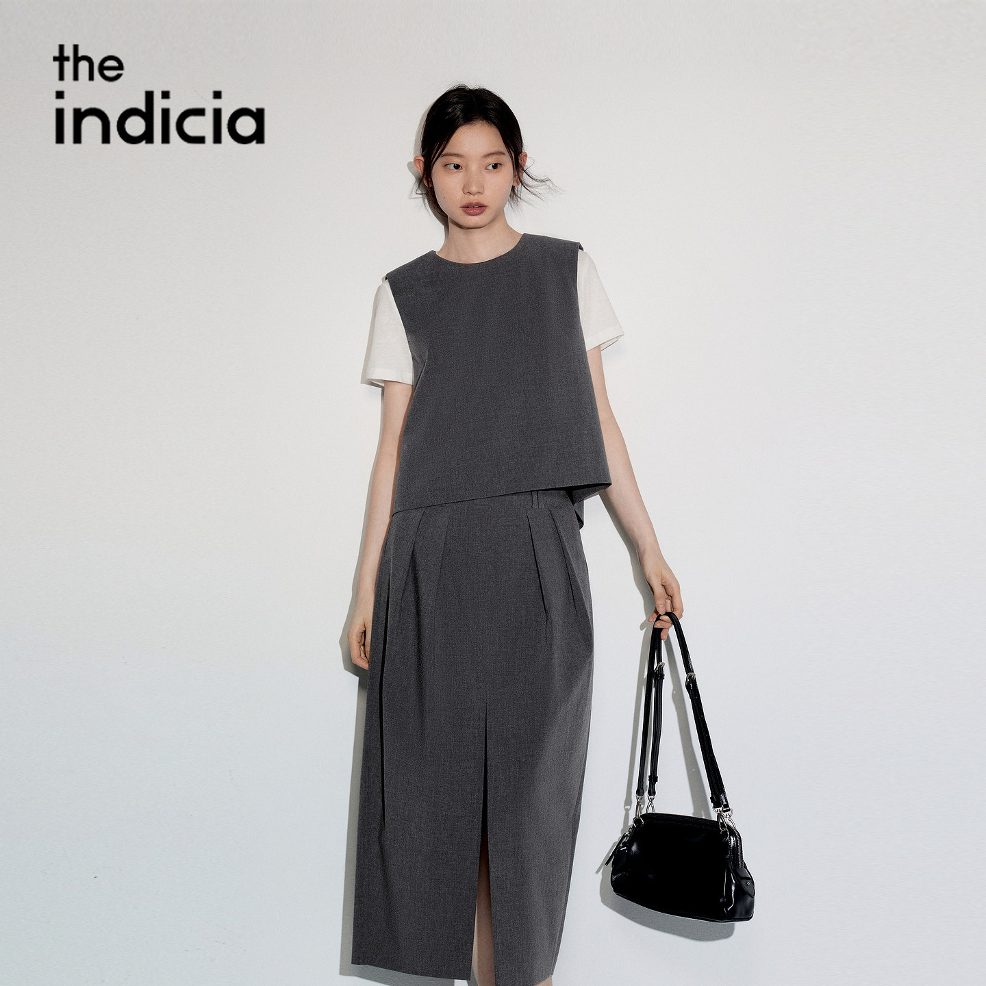 indicia标记两件套灰色马甲半身裙套装女2026秋季女装L2C6TZ232Z