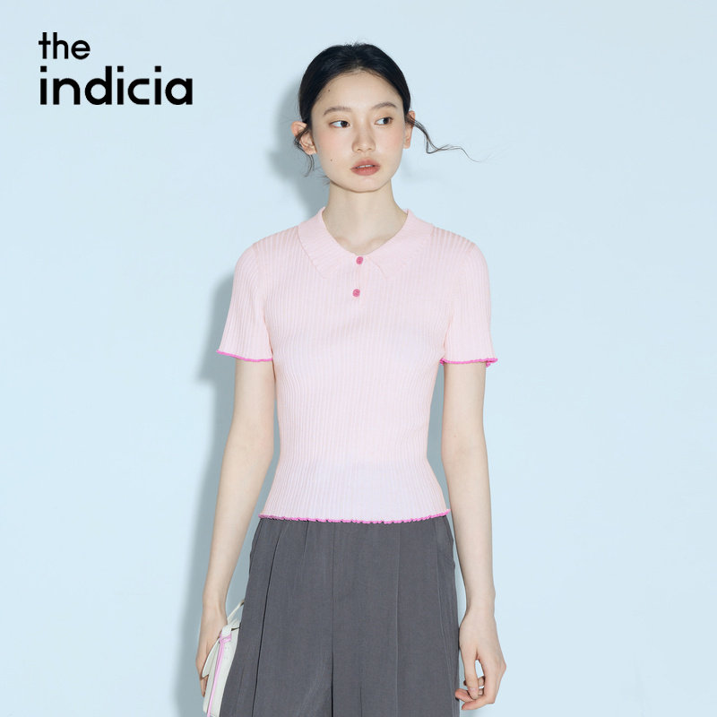 indicia标记商场同款2026夏季新款女装短袖粉色针织衫L2B6ZZ138