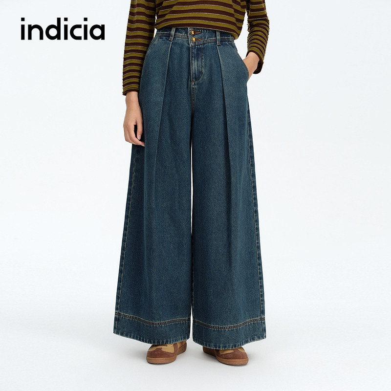 indicia标记商场同款宽松阔腿牛仔裤休闲裤秋冬季女装F2C4NK463C