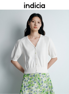indicia标记25夏新款简约白色纯棉针织衫上衣薄款女装L2B5KS077