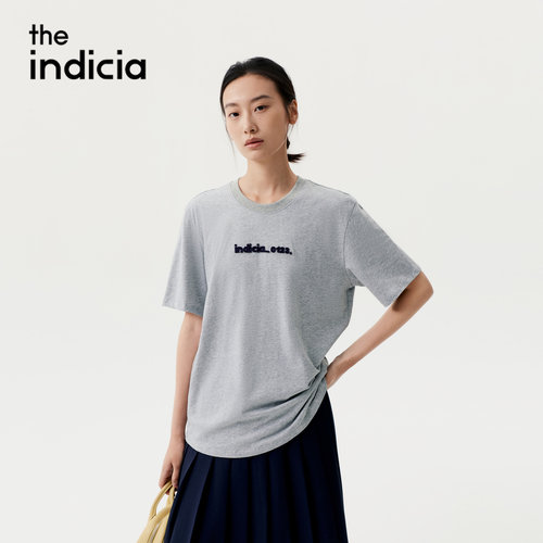 indicia标记商场同款25秋新款字母灰色T恤百搭上衣女F2C5TX377N
