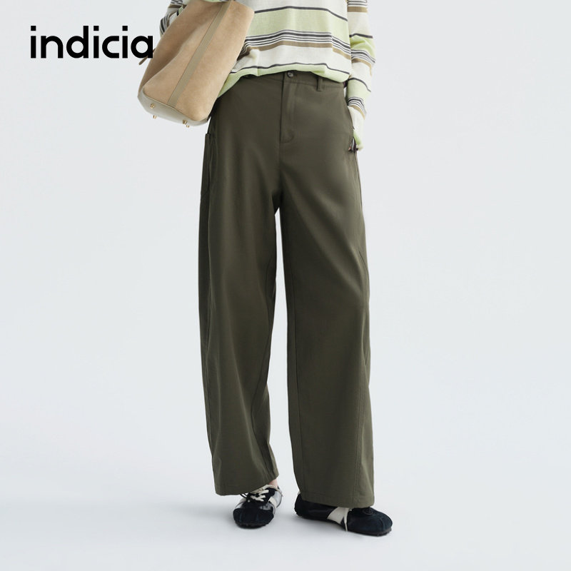 indicia标记商场同款2026夏季新款休闲裤军绿色弯刀裤子女装