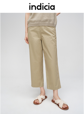 indicia标记纯棉直筒休闲裤夏季新款九分裤薄款长裤子6B406KZ316C