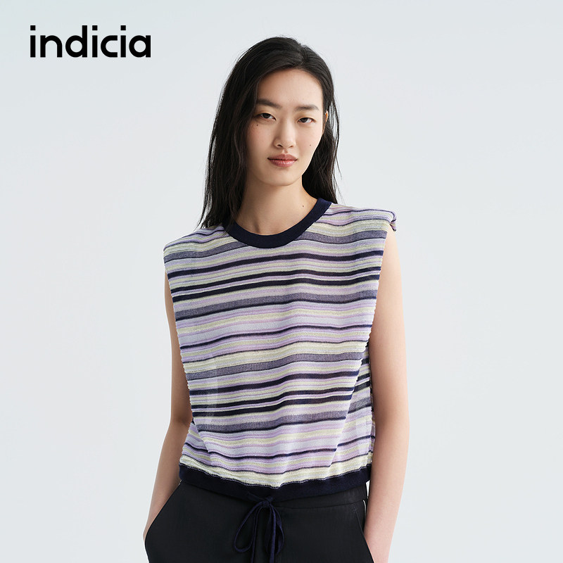 indicia标记商场同款2026夏季新款女装紫色条纹针织衫上衣
