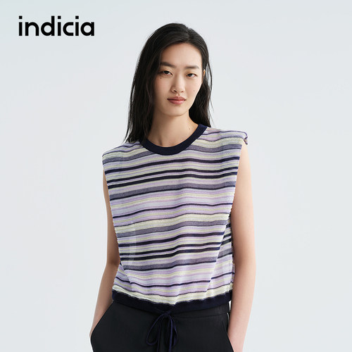 indicia标记商场同款2026夏季新款女装紫色条纹针织衫上衣