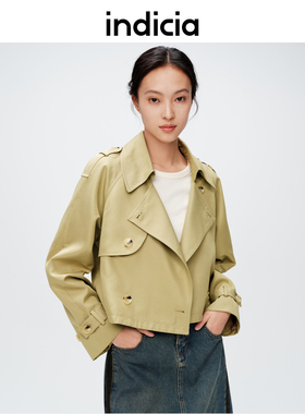 indicia标记春季新款优雅气质短款风衣外套女小个子C6A402FY018