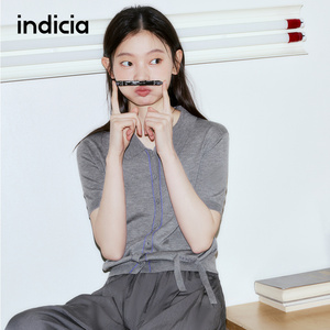 indicia标记商场同款2026夏新款女装开衫天丝灰色针织衫L2B6KS069