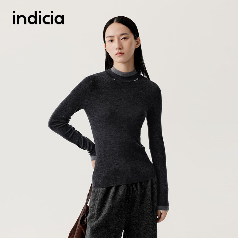 indicia标记商场同款25冬季新款女装羊毛针织衫女毛衣L2D5MS295
