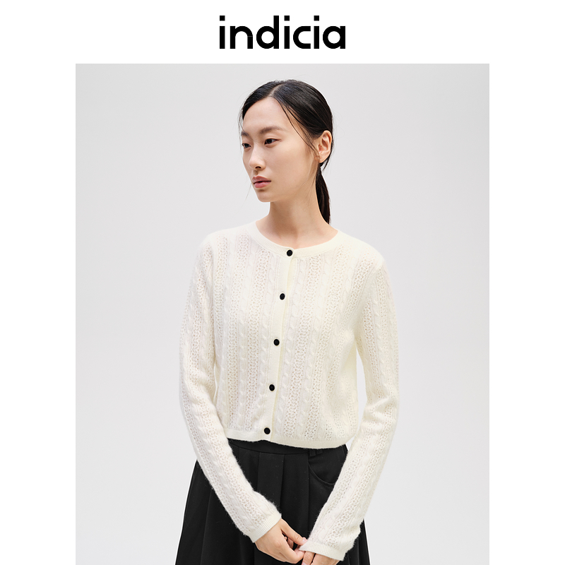 indicia标记商场同款秋冬100%山羊绒针织衫女开衫上衣F2D4KS694C