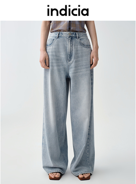 indicia标记商场同款25夏新款阔腿做旧牛仔裤美式宽松F2B5NK141F