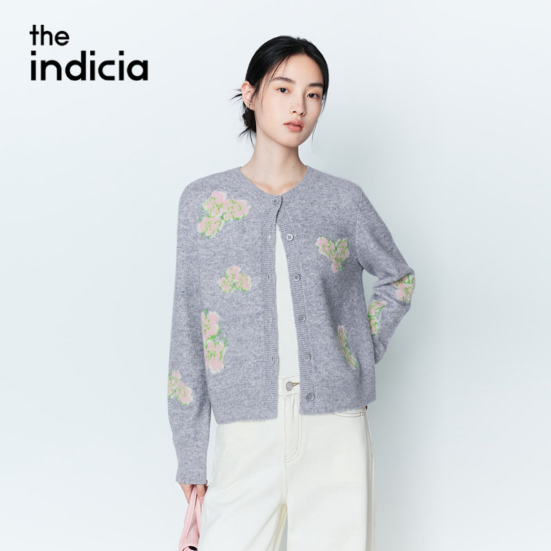 indicia标记商场同款26春季新款女装灰色开衫提花针织衫L2A6KS037图片