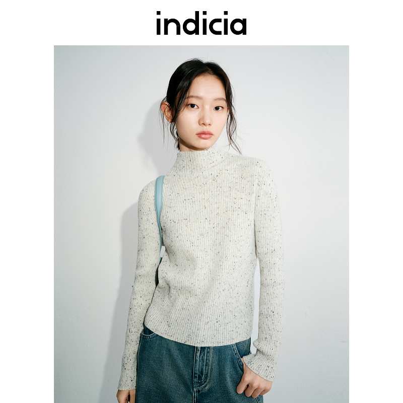 indicia标记24年冬新款羊绒羊毛针织衫半高领毛衣女装L2D4MS192-1