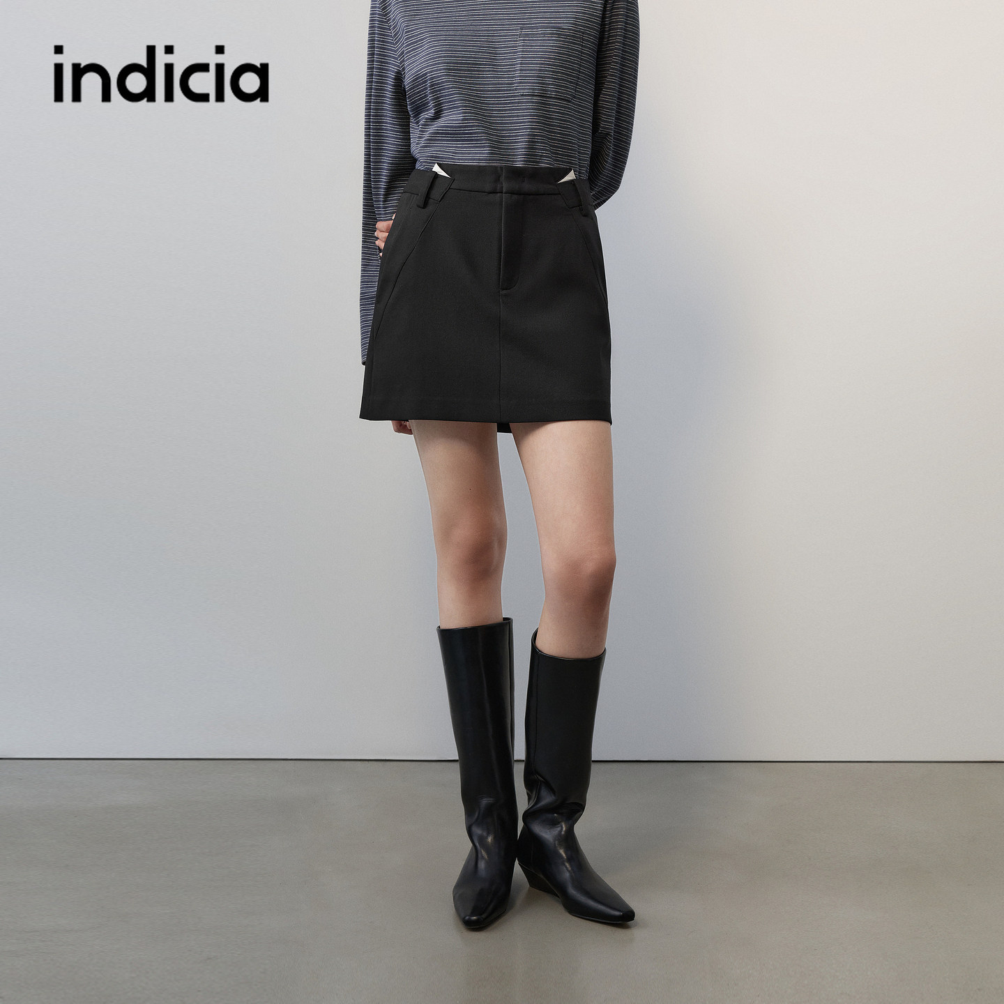 indicia标记商场同款2026秋季新款女装黑色半身裙短款裙子女