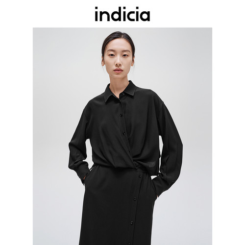 indicia标记商场同款简约黑色醋纤连衣裙春秋季女装F2C4LQ460C