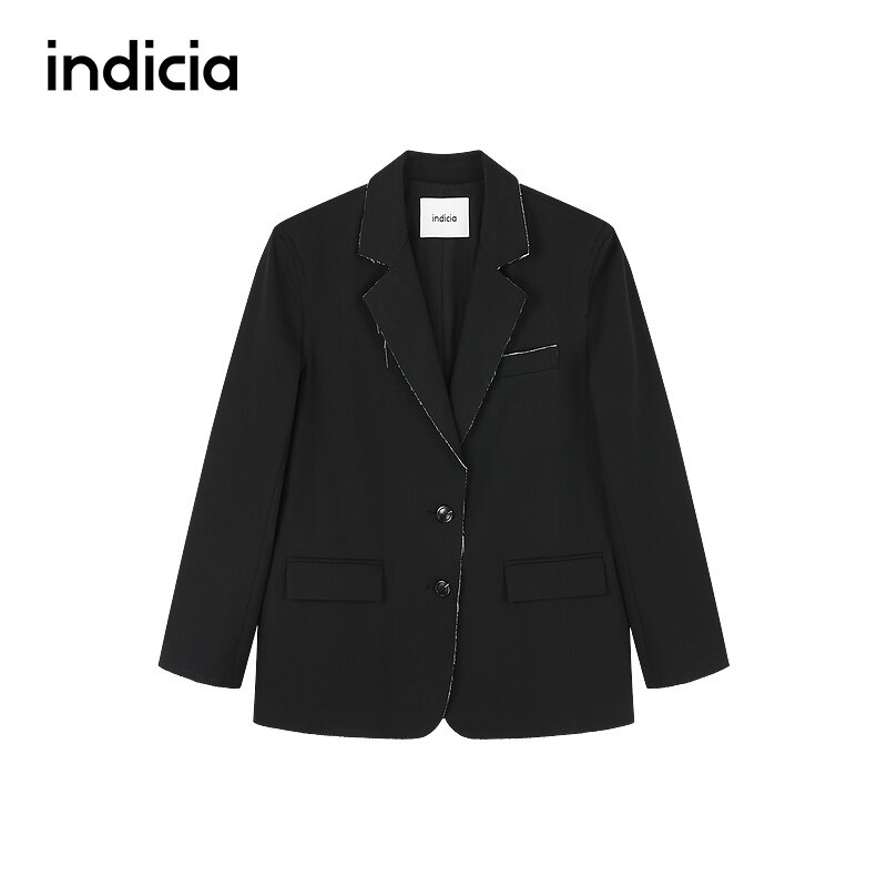 indicia 黑色翻袖磨毛西装外套职业时尚春秋季商场同款标记女装