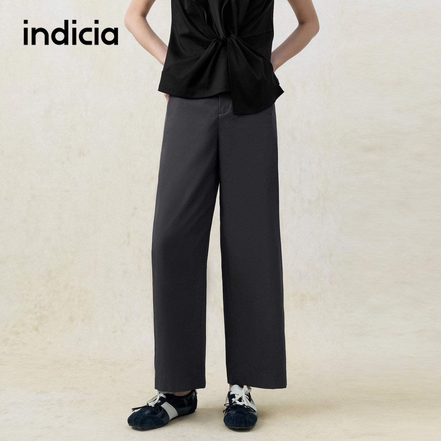 indicia标记商场同款2026夏季新款女装纯棉休闲裤薄款灰色长裤子