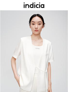 indicia标记女装夏商场短袖系带薄款西装外套白色女6B406CS347C