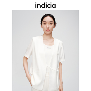 indicia标记女装夏商场短袖系带薄款西装外套白色女6B406CS347C