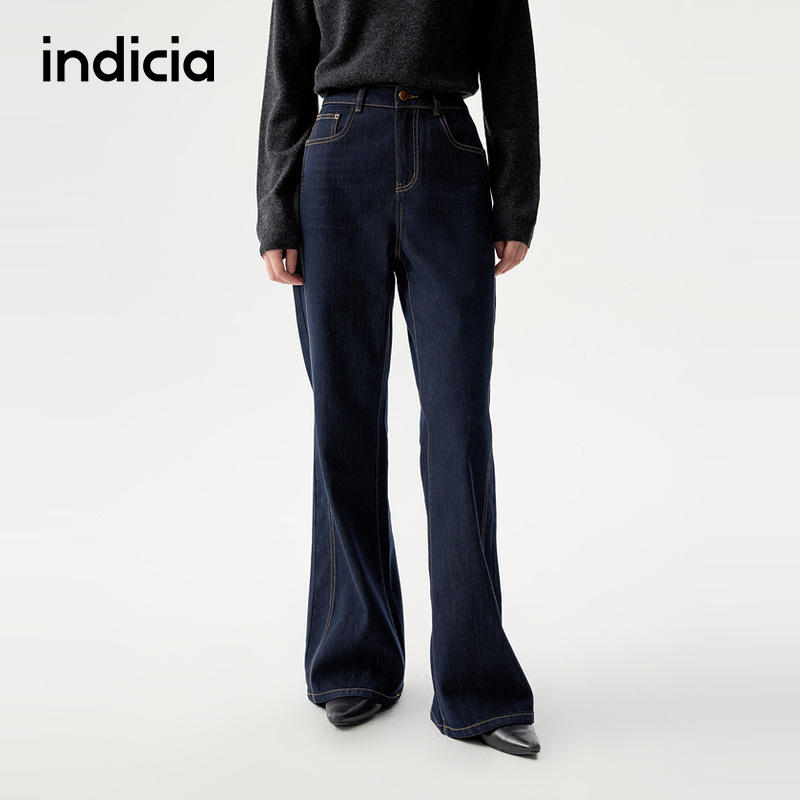 indicia标记25秋新款藏青修身微喇休闲显瘦牛仔裤L2D5NK214-1