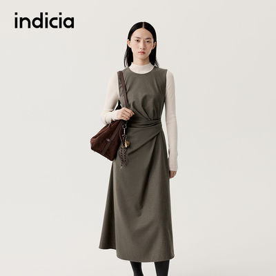 indicia标记商场同款2025秋冬季女装绿色无袖连衣裙圆领L2D5LQ294