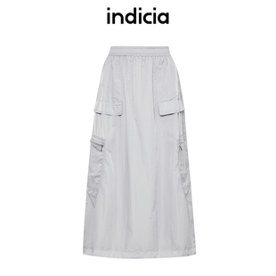 indicia标记女装夏商场同款简约休闲风口袋松紧腰半裙6B406QZ324N