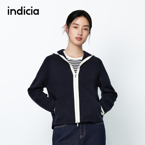 indicia标记商场同款25春新款复古拼色慵懒风针织开衫F2A5KS018N