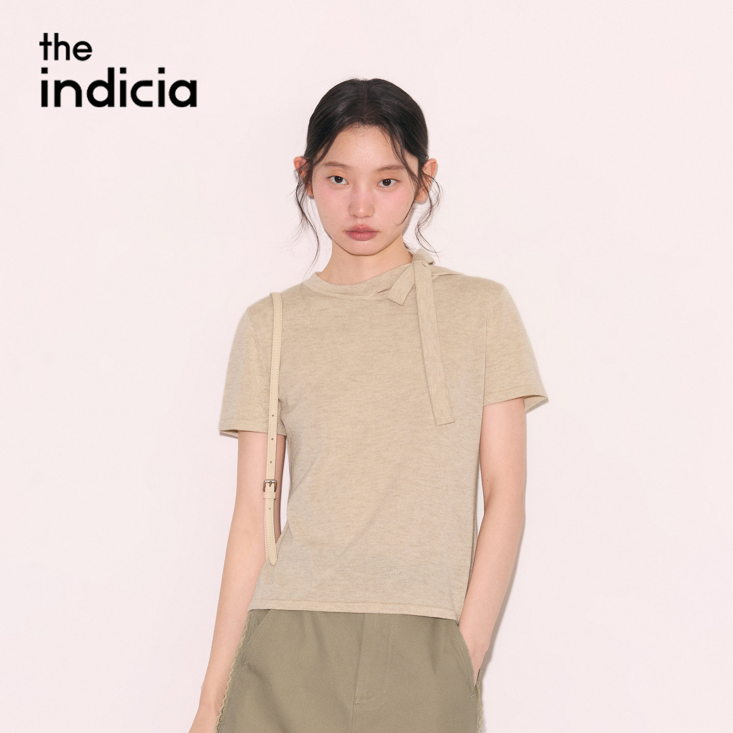 indicia标记商场同款2026夏秋新款女针织衫杏色T恤衫L2B6ZZ065-1