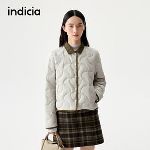 indicia标记25冬新款翻领宽松拼接灯芯绒羽绒服外套女装L2D5YR260