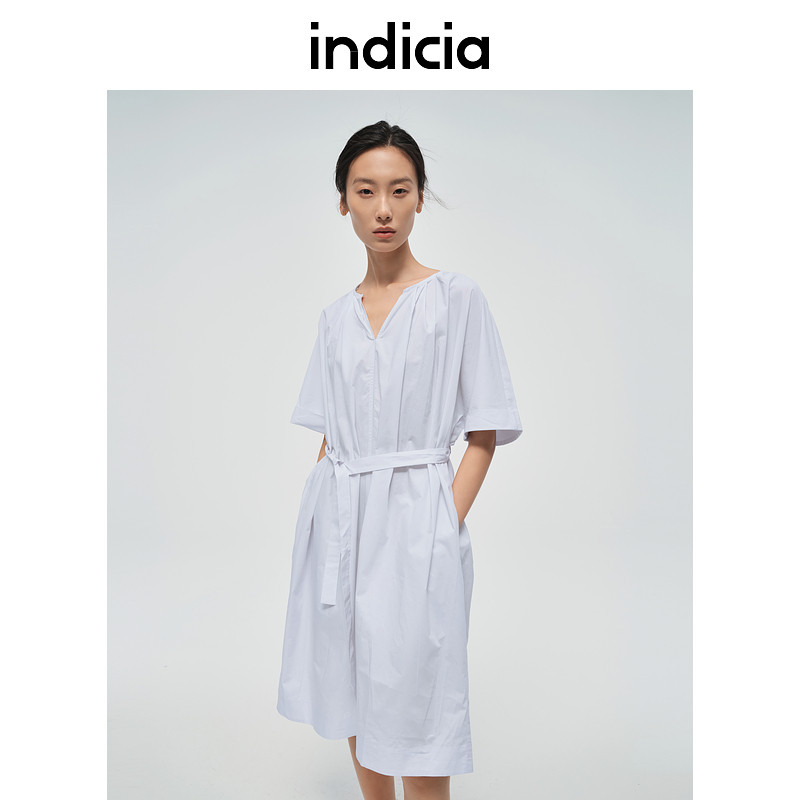 indicia标记商场同款夏款裙子蓝色简约清爽连衣裙6B406LQ386F