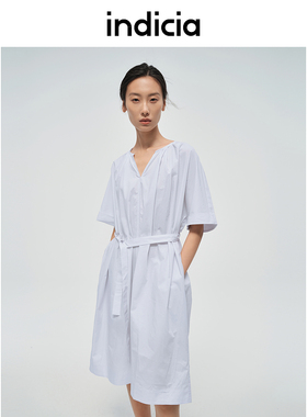 indicia标记商场同款夏款裙子蓝色简约清爽连衣裙6B406LQ386F