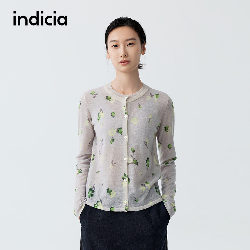 indicia标记商场同款2026春季新款女装印花针织衫开衫上衣