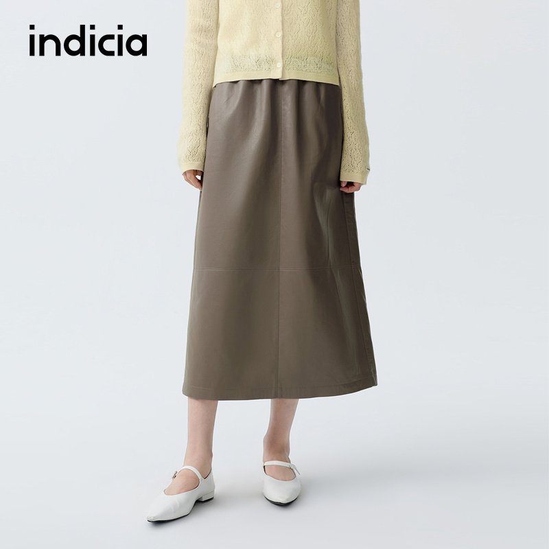 indicia标记商场同款2026春季新款女装半身裙女卡其色皮裙子