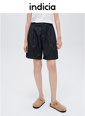 indicia标记商场同款藏青色牛仔蓝休闲短裤春秋女装F2C4DK421N-1