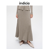 女装 时尚 款 indicia标记纯棉针织半身裙黑色长裙子驼色秋季