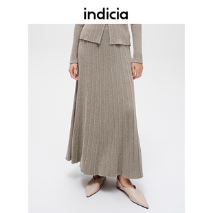女装 时尚 新款 indicia标记纯棉针织半身裙黑色长裙子驼色24秋季