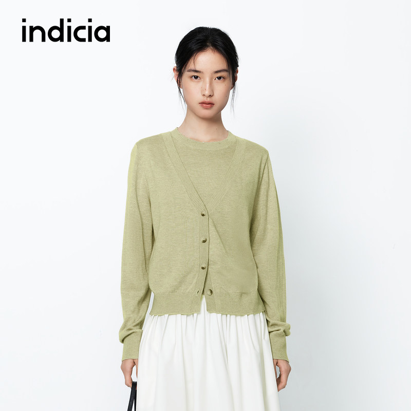 indicia标记假两件圆领针织衫上衣黑色毛衣春秋女装6A401ZZ023N