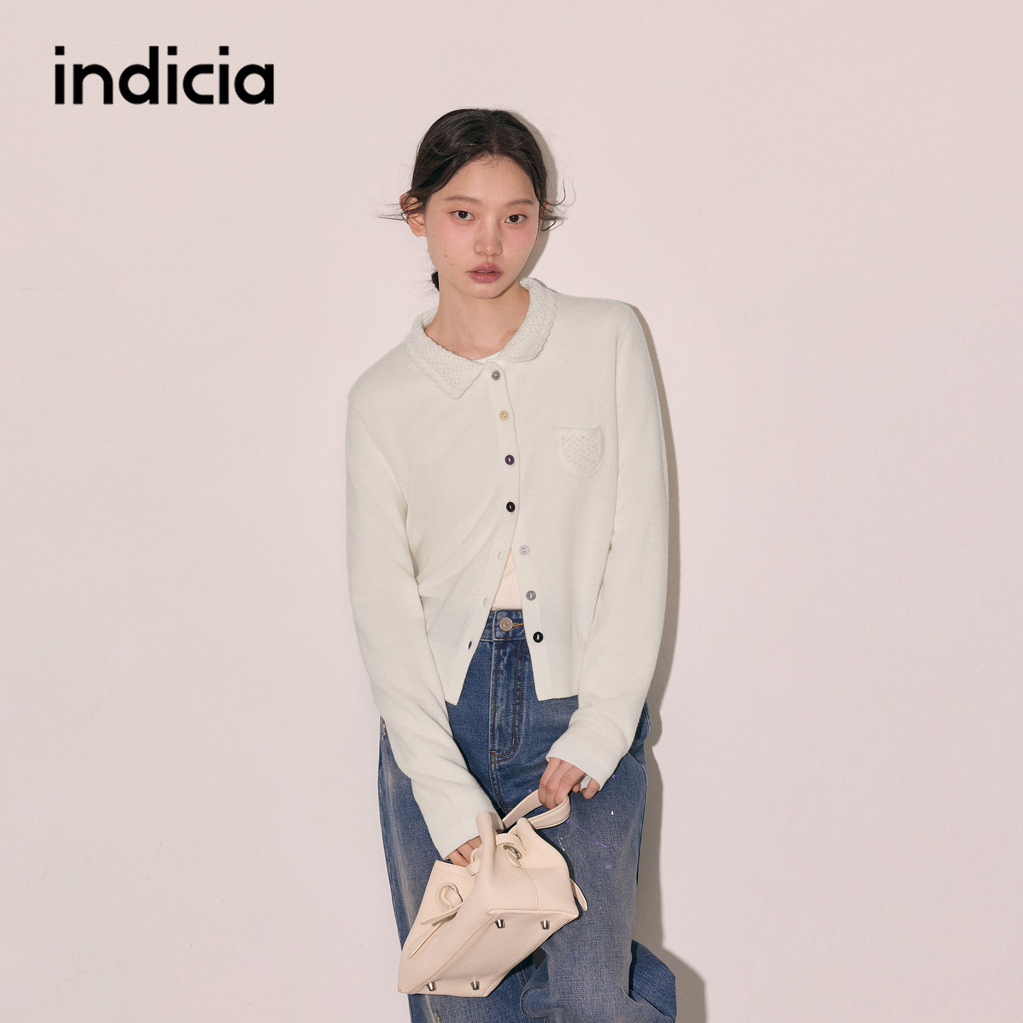indicia标记商场同款羊毛白色针织衫开衫2026秋冬女装L2D6KS361Y