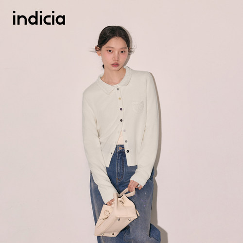indicia标记商场同款羊毛白色针织衫开衫2026秋冬女装L2D6KS361Y
