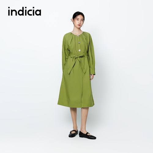 indicia系带连衣裙纯色春秋女装