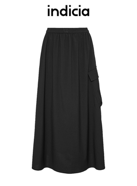 indicia标记商场同款黑色百搭半身裙长裙子春秋季女装F2C4QZ453N