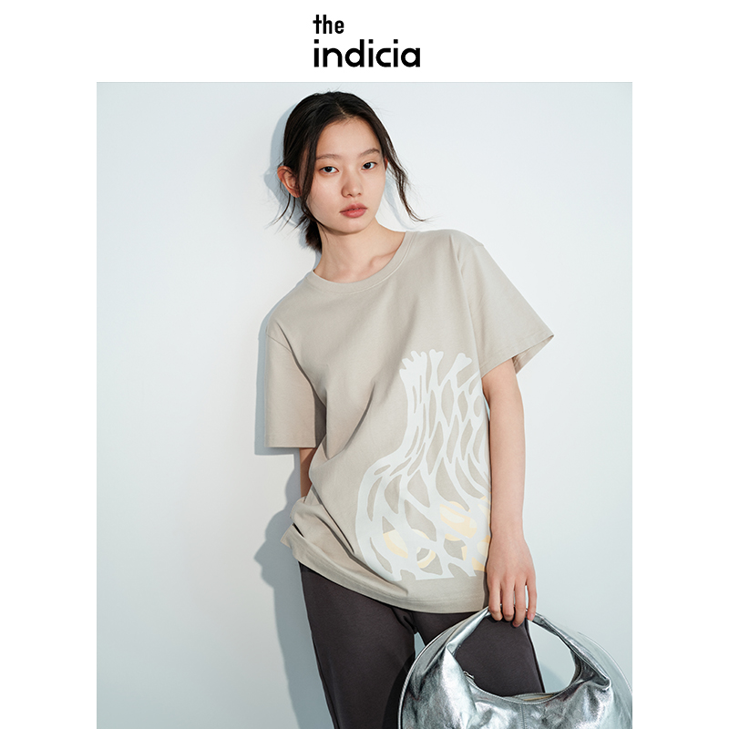 纯棉宽松T恤简约印花休闲上衣女