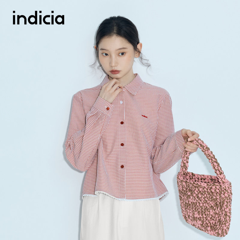 indicia标记商场同款26春夏季新款女装红色格子衬衫上衣L2B6CS068