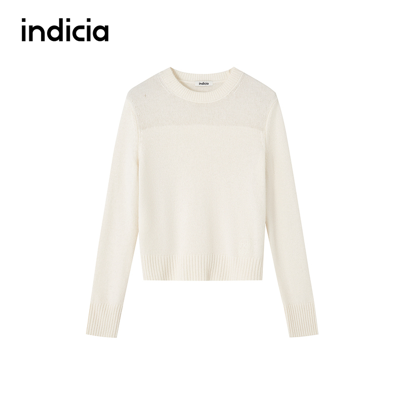 indicia标记商场同款简约白色圆领针织打底衫氛围感F2D4MS764C