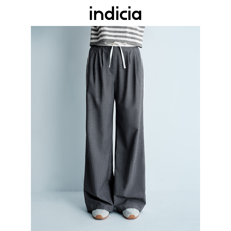 indicia标记25夏新款垂感侧条纹休闲裤减龄设计感长裤L2B5KZ031