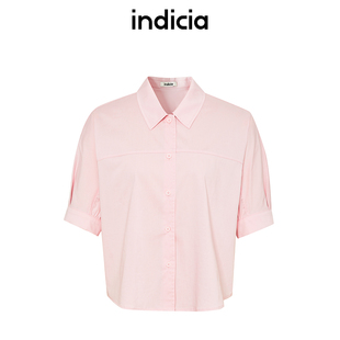 indicia标记商场同款夏季新款粉色衬衫短袖上衣女装6B406CS360N