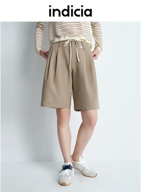 indicia标记25夏新款撞色条纹腰头休闲宽松中裤百搭慵懒L2B5DK098