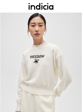 indicia标记商场秋冬款米白短款毛衫设计感宽松百搭F2D4MS807F