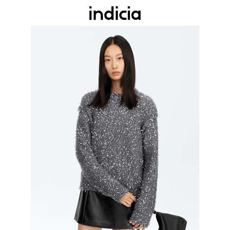 indicia标记商场同款亮丝针织衫灰色上衣25春新款女装 F2A5ZZ008F,女装/女士精品,毛针织衫,淘宝优惠券,粉丝福利购,淘宝优惠卷